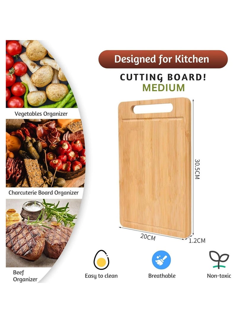 Zimtal Bamboo Wooden Chopping Board with Handle Cutting Board with Juice Groove for Kitchen, Meat, Vegetables (Medium) - Image 2