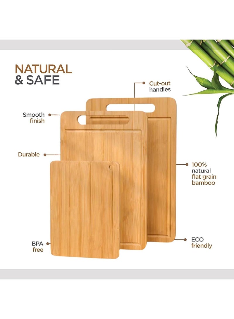 Zimtal Bamboo Wooden Chopping Board with Handle Cutting Board with Juice Groove for Kitchen, Meat, Vegetables (Medium) - Image 3