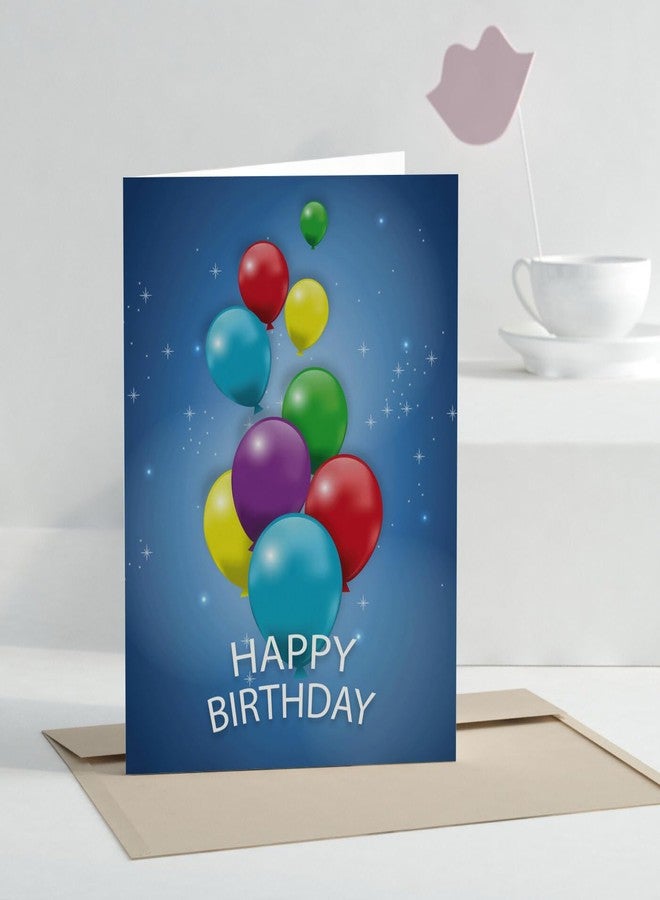 MAKEPHOTOGIFTS Happy Birthday Greeting Card with Envelope - A5 Size, Blank Inside, Colorful Balloon & Party Hat Design, Premium Birthday Card for Friends, Family & Colleagues (Design 5) - Image 1