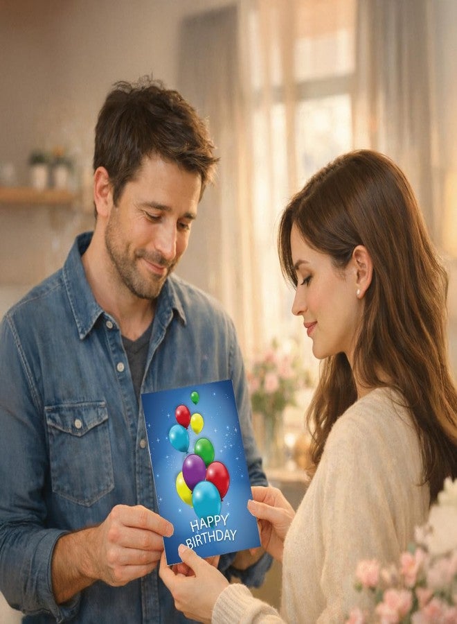 MAKEPHOTOGIFTS Happy Birthday Greeting Card with Envelope - A5 Size, Blank Inside, Colorful Balloon & Party Hat Design, Premium Birthday Card for Friends, Family & Colleagues (Design 5) - Image 3