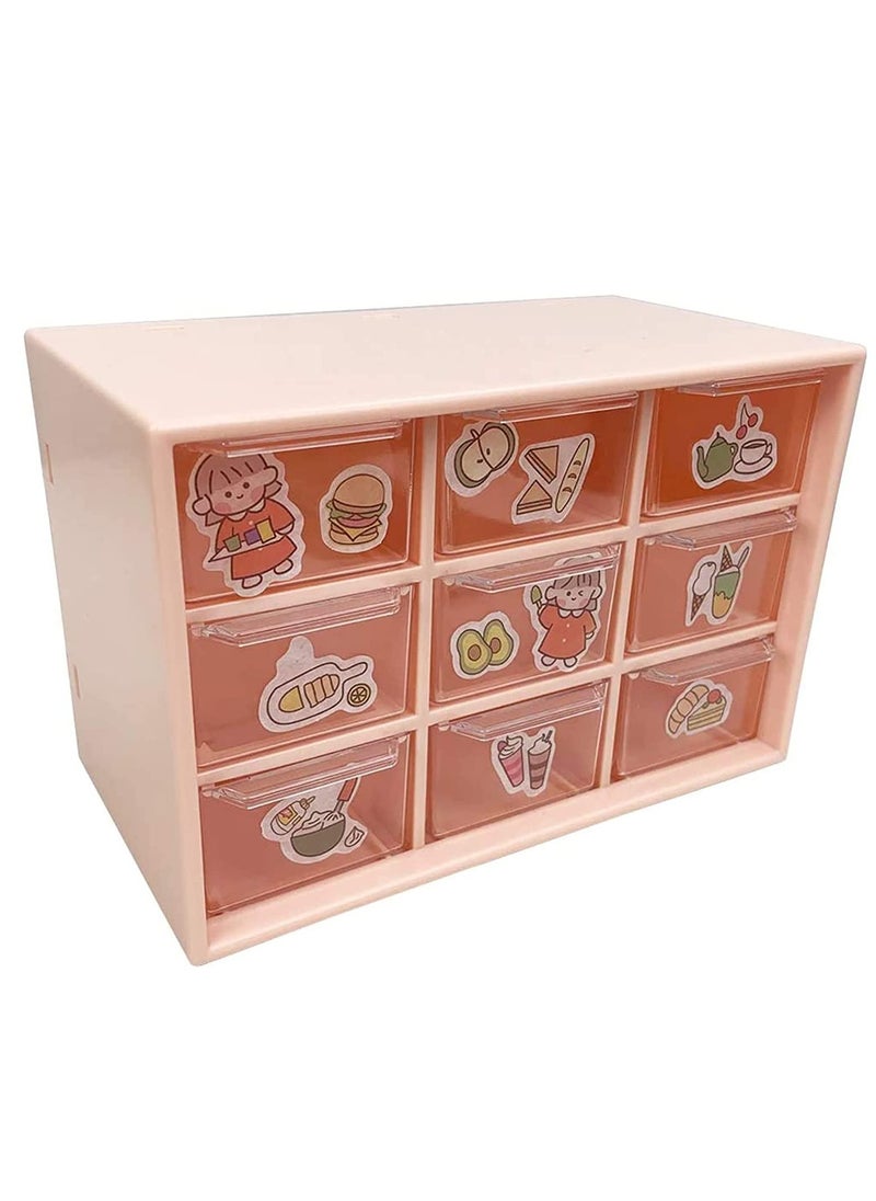 Captaintech Drawer Organizer Mini Plastic, Art Craft Organizers and Storage Used In Desk, Vanity in Home Or Office, 9 Removable Drawers for DIY Crafts, Art Supply, Office Supplies and Jewelry (Pink)  - Image 1