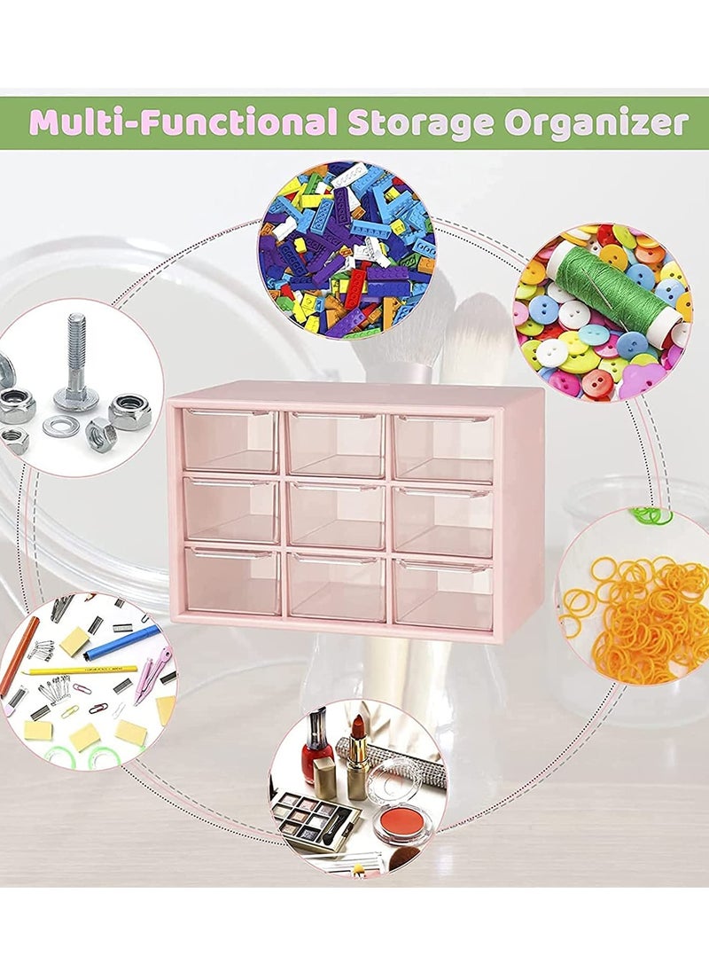 Captaintech Drawer Organizer Mini Plastic, Art Craft Organizers and Storage Used In Desk, Vanity in Home Or Office, 9 Removable Drawers for DIY Crafts, Art Supply, Office Supplies and Jewelry (Pink)  - Image 3