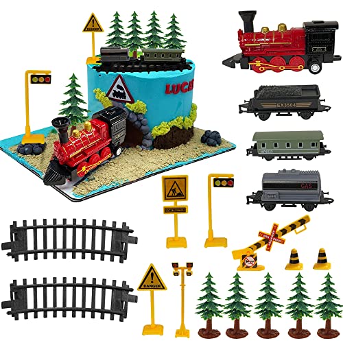 KDPATFAV 18PCS Train Cake Decorations and Toppers for Birthday Party Supplies Railway Steam Theme Party Decorations With Track and Traffic - Image 1