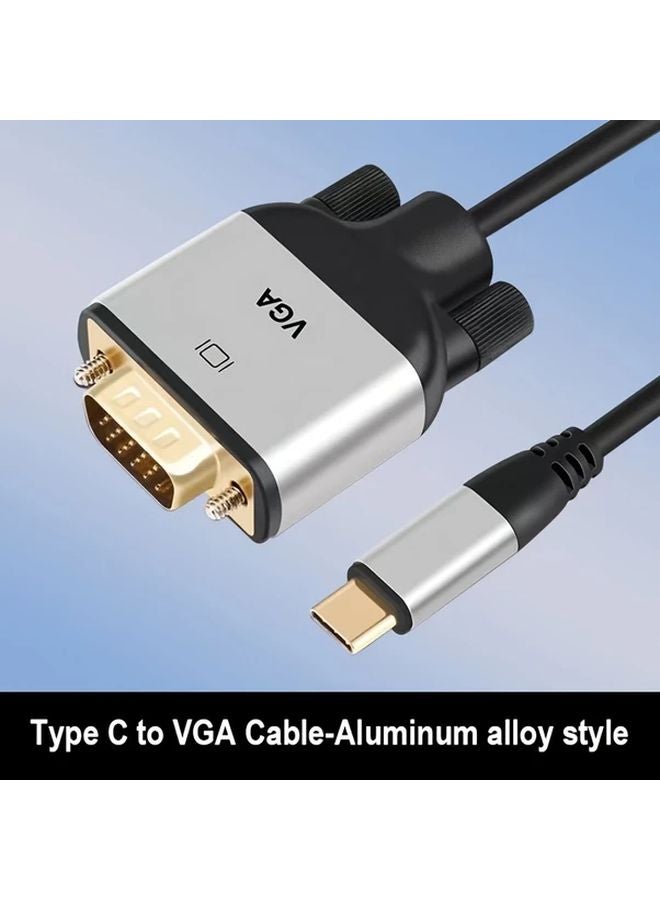 محول USB-C إلى VGA أسود فضي سريع 3 أقدام كابل محول فيديو عالي السرعة - Image 2