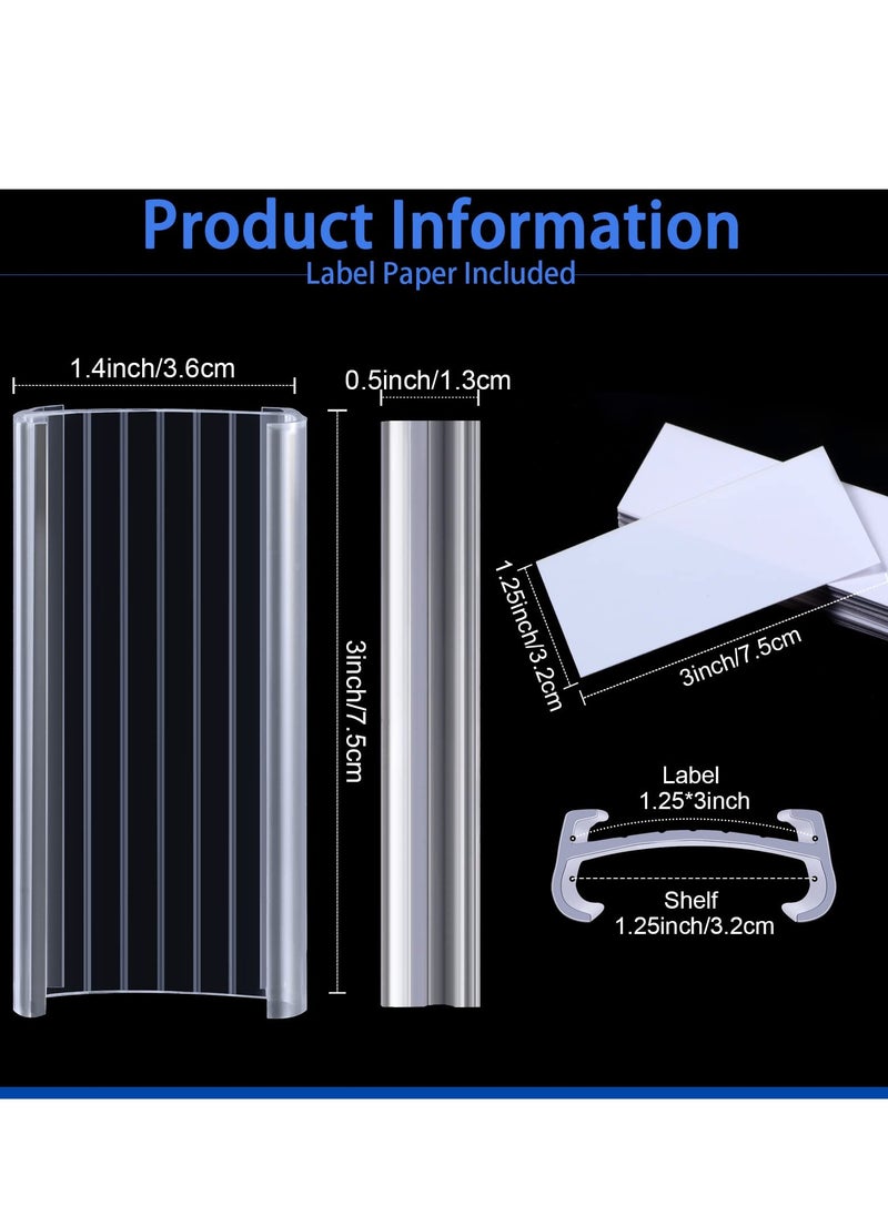SYOSI - 30 Pcs Wire Shelf Label Holders with Label Paper Inserts, Clear Plastic Shelf Tags for Wire Shelving Metro Shelving Clips Shelf Label Clips Compatible with 1-1/4 Inch Shelves - Image 1