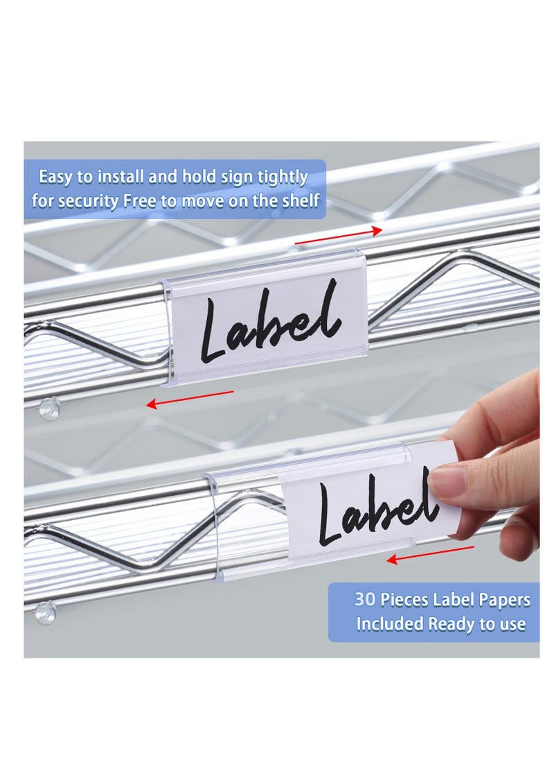 SYOSI - 30 Pcs Wire Shelf Label Holders with Label Paper Inserts, Clear Plastic Shelf Tags for Wire Shelving Metro Shelving Clips Shelf Label Clips Compatible with 1-1/4 Inch Shelves - Image 1