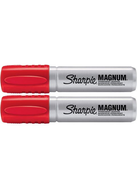Sharpie Magnum Permanent Marker | Oversized Chisel Tip, Great for Poster Boards, Red, 1 Count 2 Pack