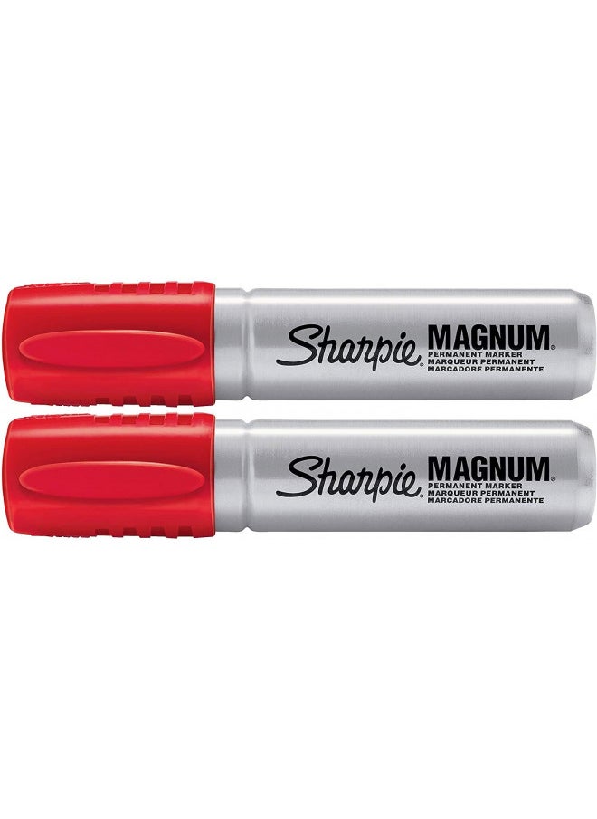 Sharpie Magnum Permanent Marker | Oversized Chisel Tip, Great for Poster Boards, Red, 1 Count 2 Pack