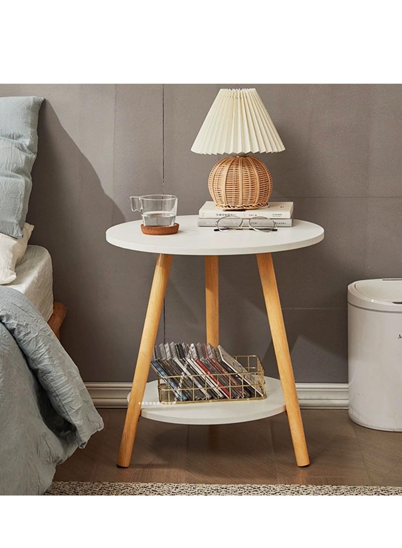 ZERIFAM Round End Table - 2 Tier Coffee Side Table, Living Room Tables, Bedside Corner Tables, Used For Bedrooms, Living Rooms, Coffee Corners, Offices. (Warm White) - Image 1