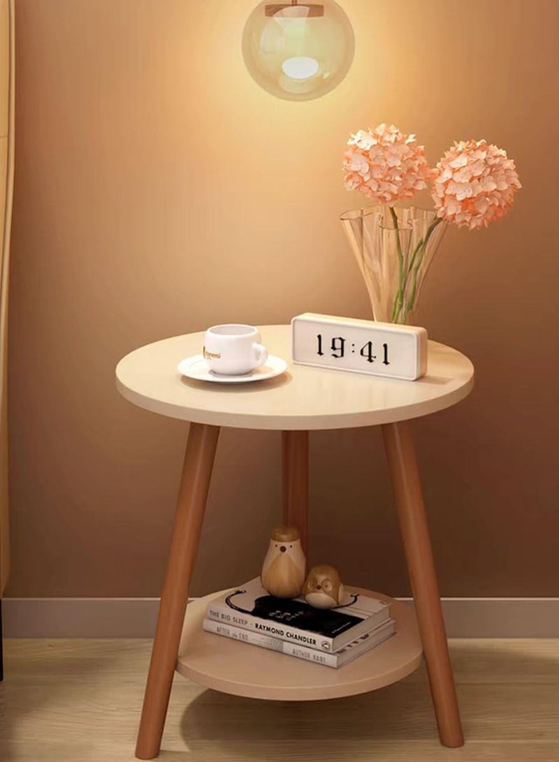 ZERIFAM Round End Table - 2 Tier Coffee Side Table, Living Room Tables, Bedside Corner Tables, Used For Bedrooms, Living Rooms, Coffee Corners, Offices. (Warm White) - Image 2