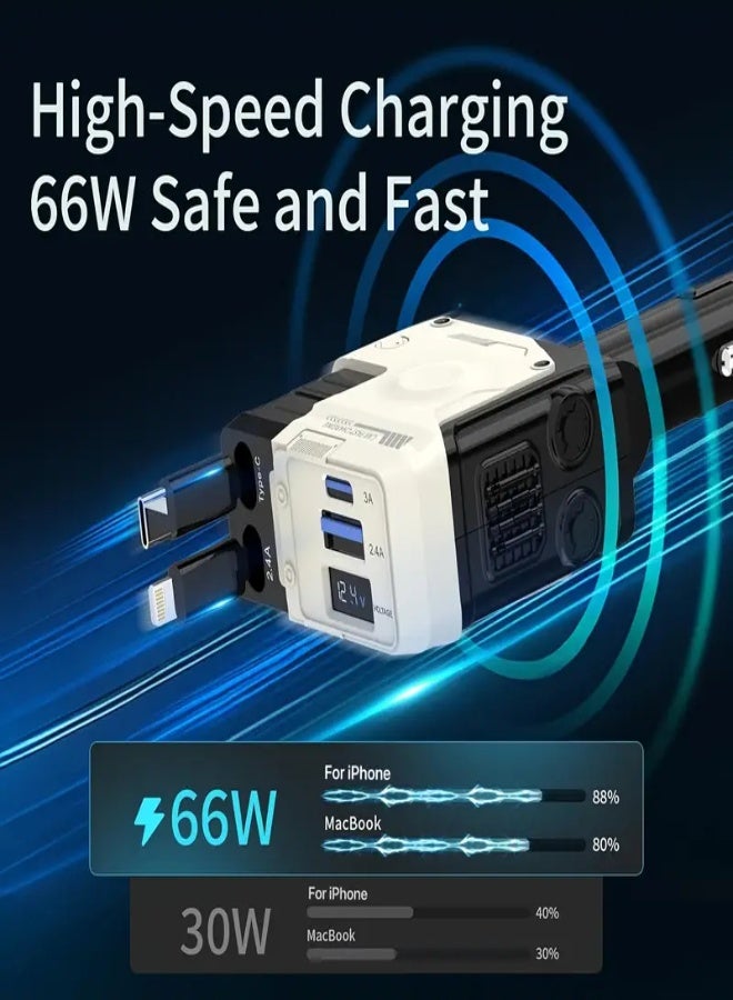 AROAQ 4-in-1 Retractable Car Charger with Extra-Long Cables & Fast Charging – Mechanical Style 180° Adjustable Plug, Dual USB Ports + 2 Built-In 31.5" Cables – Compatible with iPhone, Samsung, S23/S22, Pixel & More – Universal Car Accessory , Pink - Image 2