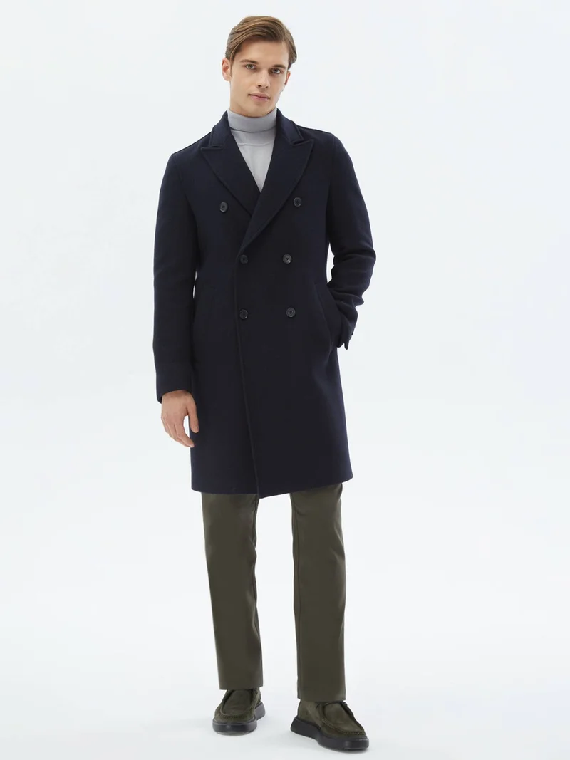 كيب Navy Blue Woven Double Breasted Coat