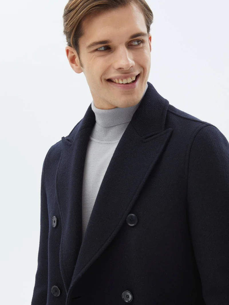 كيب Navy Blue Woven Double Breasted Coat