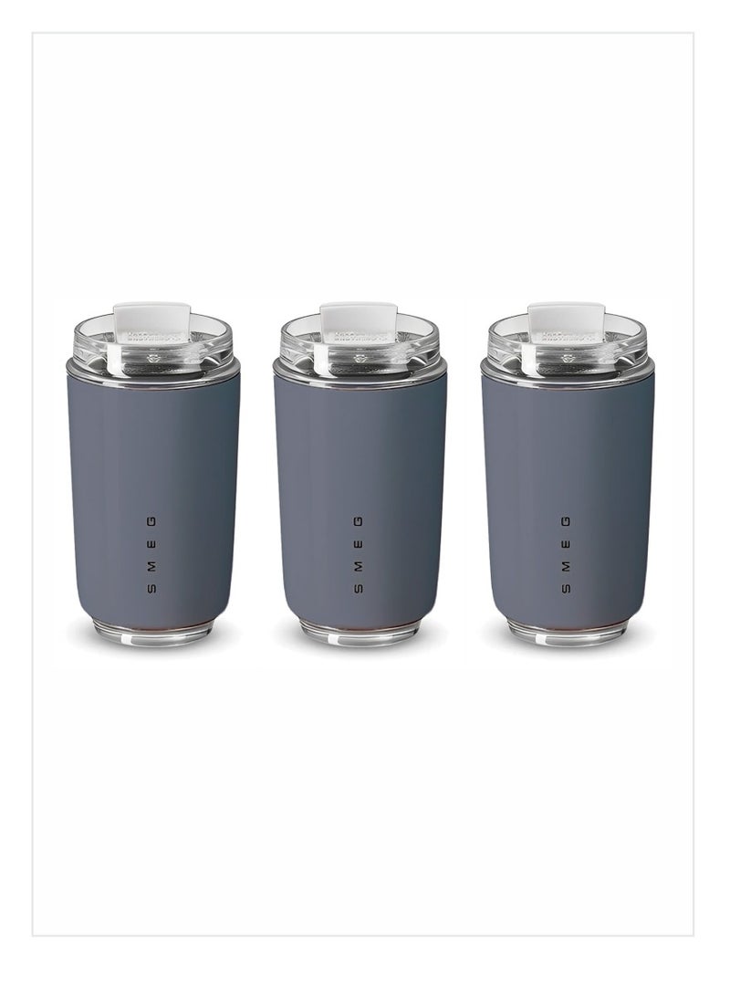 سميج كوب سفر، كوب قهوة معزول، كوب قهوة حراري من الفولاذ المقاوم للصدأ مقاوم للتسرب وقابل لإعادة الاستخدام، حاوية مشروبات خفيفة الوزن وقابلة للحمل للسفر في المنزل والمكتب، (عبوة من 3 قطع، 350 مل رمادي) - Image 1