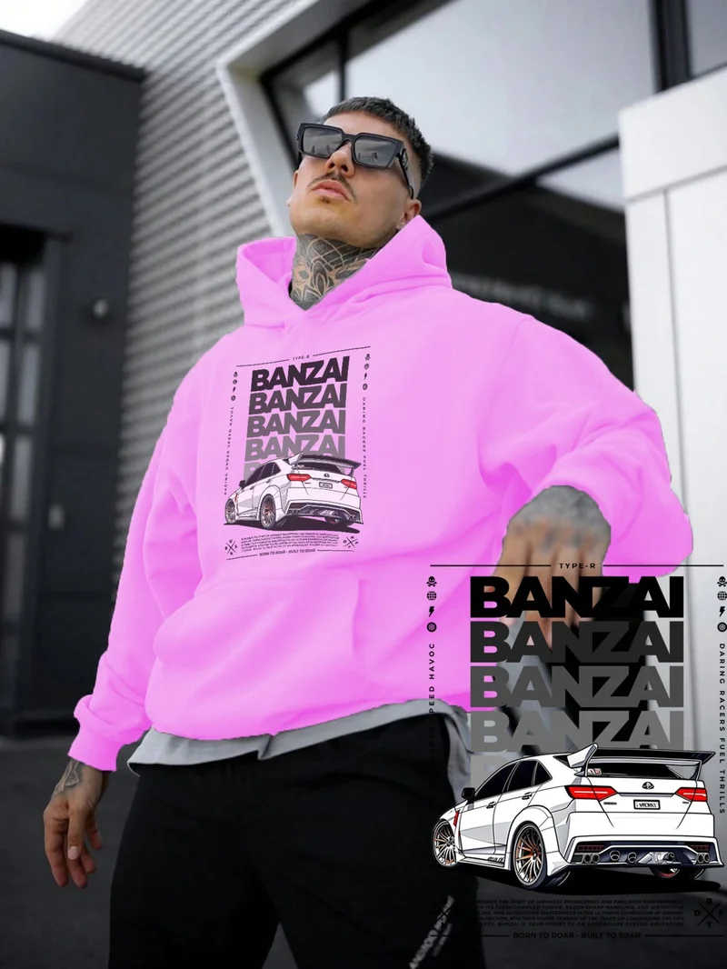 DogFish Women, Men's Sweatshirt Oversize Banzai Printed Thick Pink Lover Sweatshirt