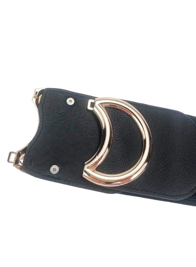 Swtddy Women's Elastic Wide Stretchy Waist Cinch Belt Waistband For Dresses, Golden O Design Black+khaki+camel, Suit For Waist Size 36"-45" - Image 5