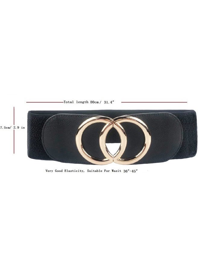 Swtddy Women's Elastic Wide Stretchy Waist Cinch Belt Waistband For Dresses, Golden O Design Black+khaki+camel, Suit For Waist Size 36"-45" - Image 4