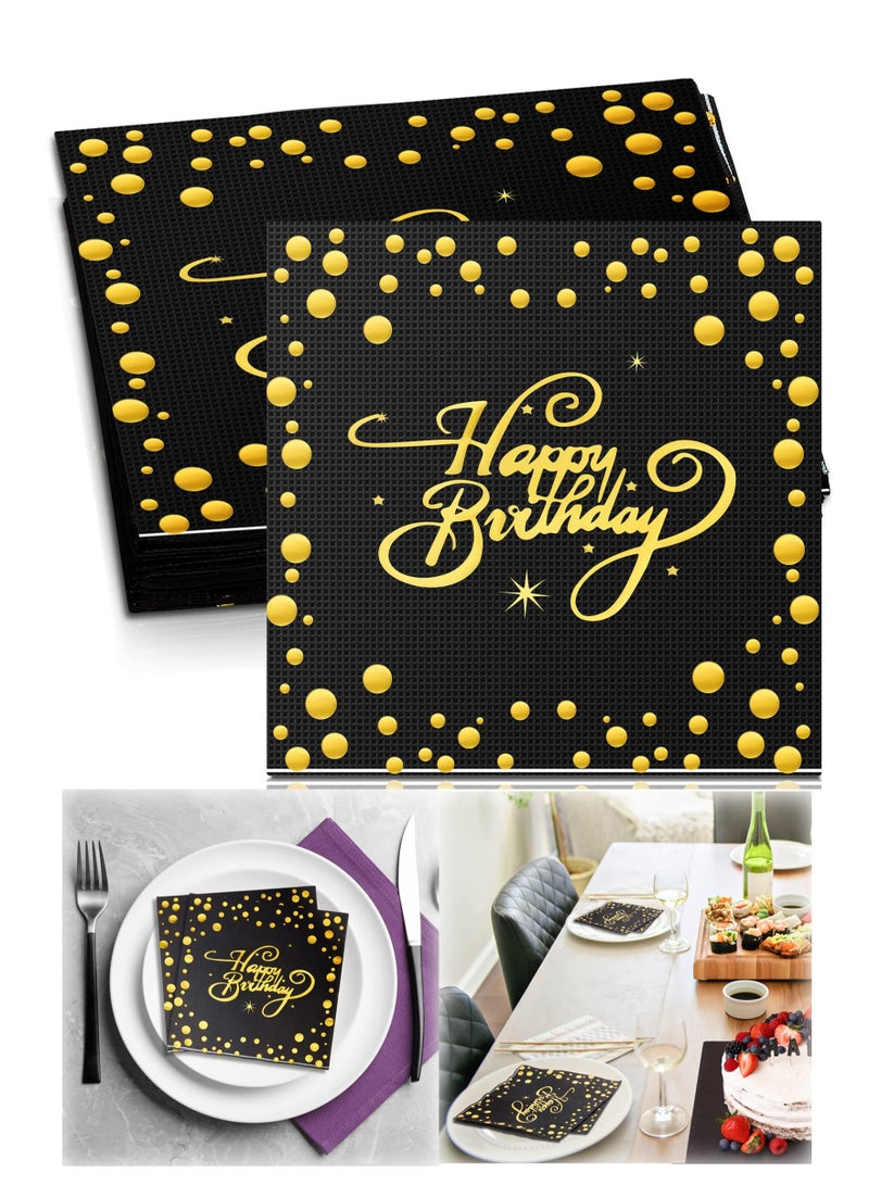 KASTWAVE Happy Birthday Napkins Foiled Napkins, 60 Pcs Metallic Party Napkins, Glitter Celebration Napkins Serviettes Cocktail Napkins for Anniversary Dinner Birthday Party Decoration  - Image 1