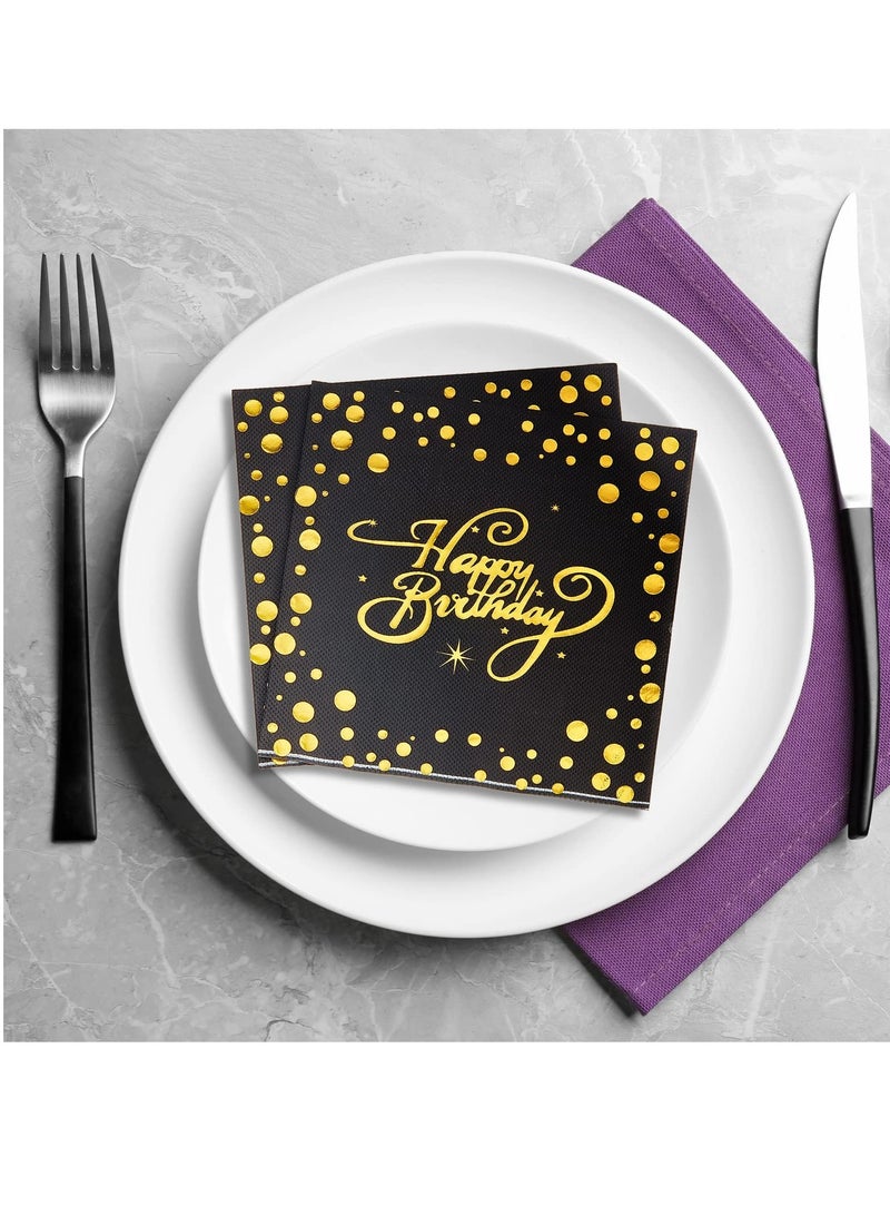 KASTWAVE Happy Birthday Napkins Foiled Napkins, 60 Pcs Metallic Party Napkins, Glitter Celebration Napkins Serviettes Cocktail Napkins for Anniversary Dinner Birthday Party Decoration  - Image 3