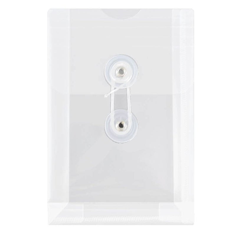 JAM PAPER Plastic Envelopes with Button & String Tie Closure - 4 1/4 x 6 1/4 - Clear - 12/Pack - Image 1