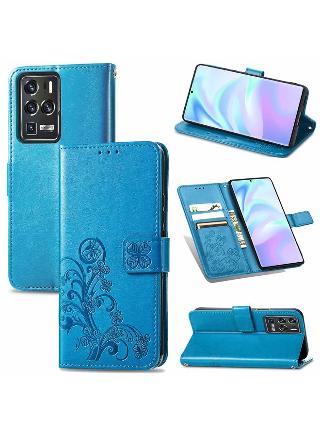 The Bros Case For ZTE Axon 30 Ultra 5G Four-leaf Clasp Embossed Buckle Mobile Phone Protection Leather Case with Lanyard & Card Slot & Wallet & Bracket Function