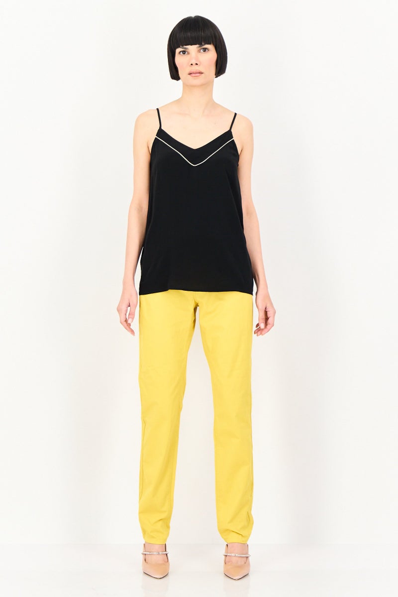 promod Women Solid Straight Leg Pants With Belt, Mustard - Image 4