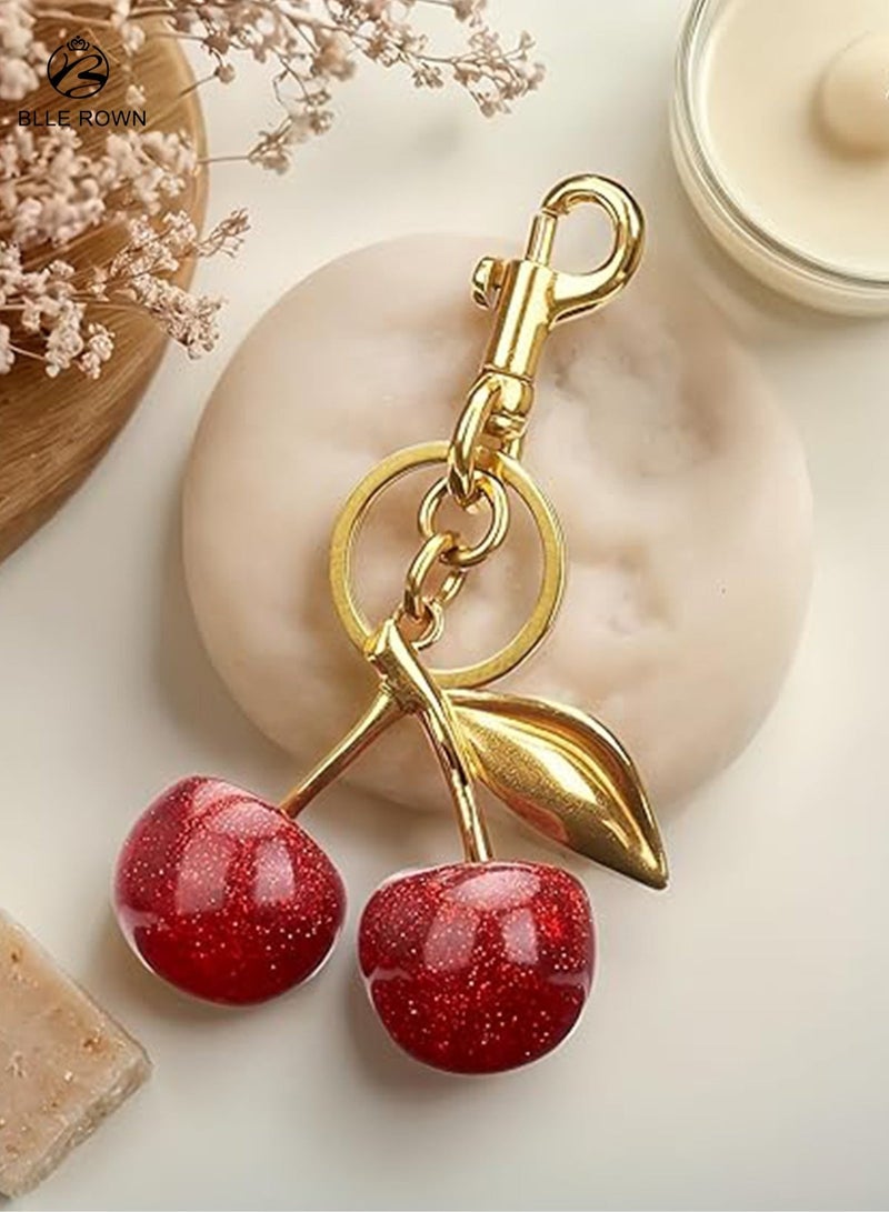 BLLE ROWN Cherry Bag Charm Purse Keychain - Red Cherry Accessories for Women's Bags - Image 3