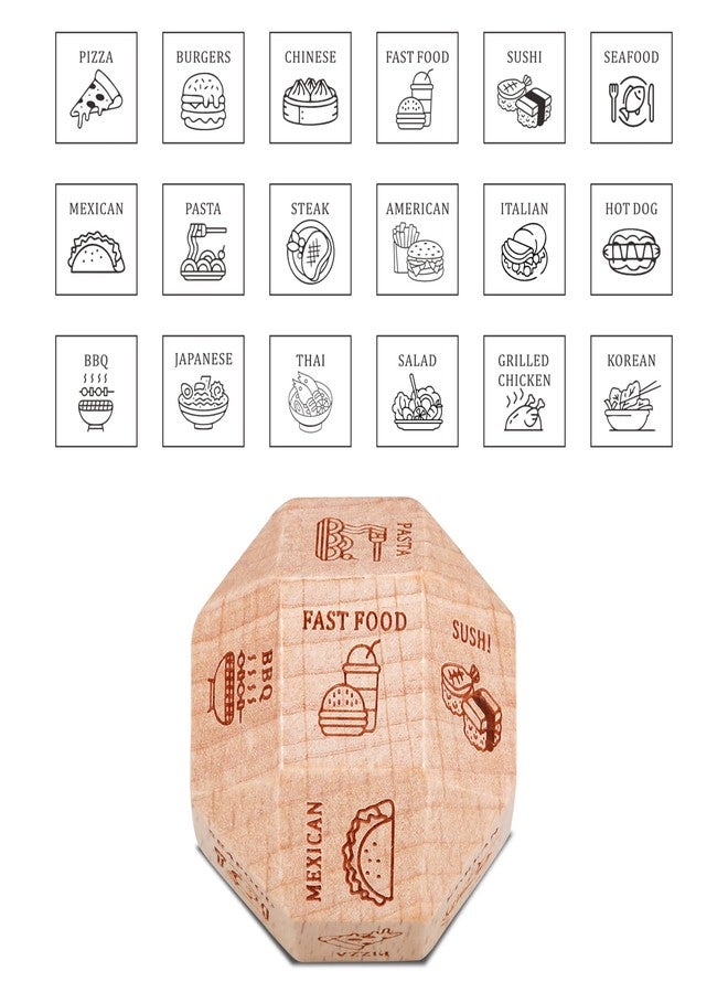 KINMES 5 Year Anniversary Wood Gifts for Him Her - Date Night Idea Anniversary Dice for Husband Wife Boyfriend Girlfriend Funny Gag Food Gifts for Husband Wife Him Her Food Decision Dice 18 Sided - Image 2