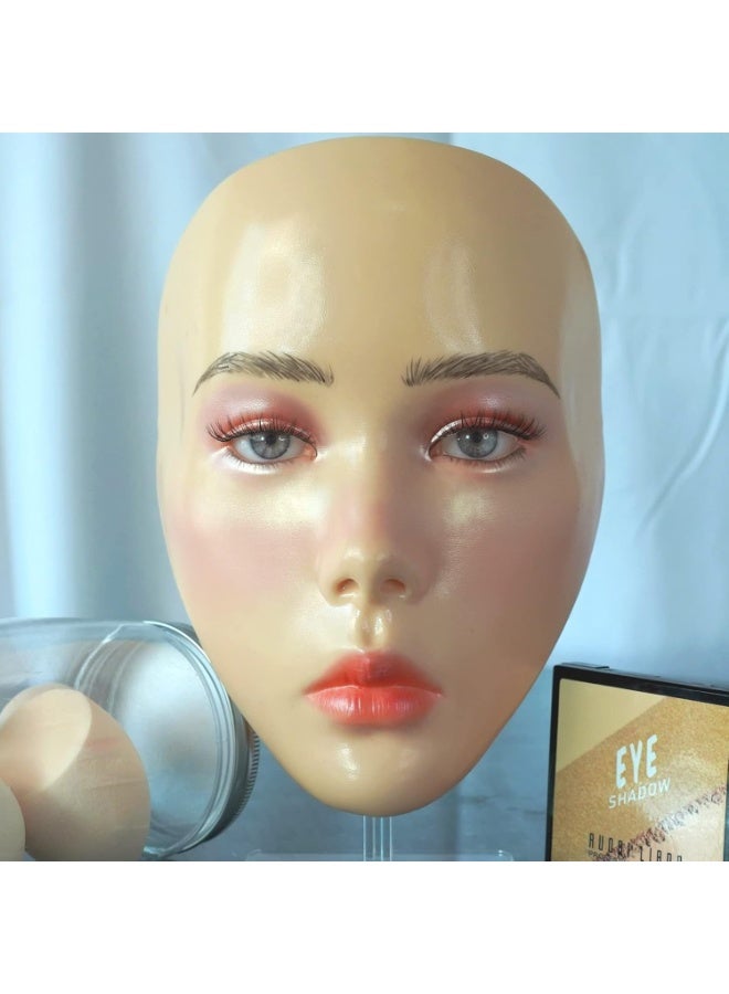 جينتشينياو لوح وجه ثلاثي الابعاد للتدريب على وضع المكياج، وجه مانيكان من السيليكون، قابل لاعادة الاستخدام للمبتدئين للتدريب على مكياج العيون والوجه والعينين (لوح مكياج كامل للوجه، ابيض) - Image 1