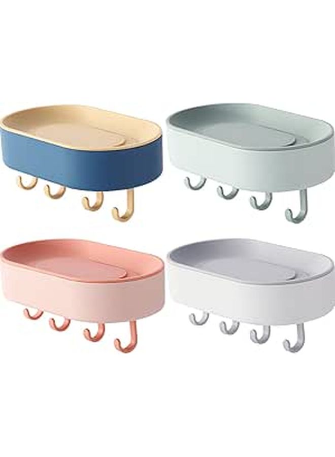 4Pcs Adhesive Plastic Soap Holder Set With Hooks Draining Dish Rack For Bathroom Kitchen No Drill Installation - Image 1
