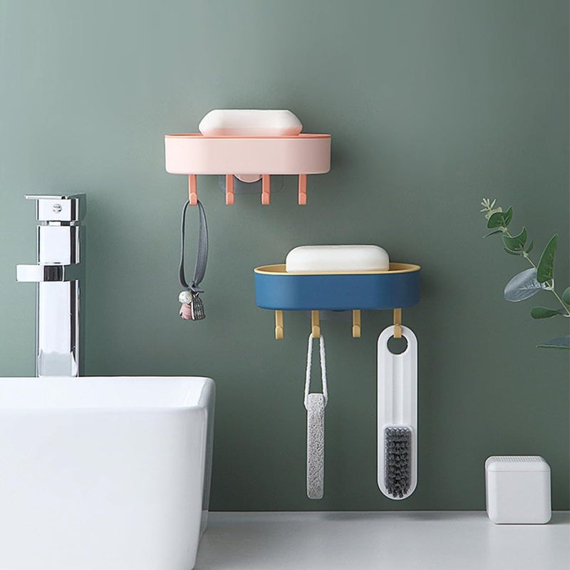 4Pcs Adhesive Plastic Soap Holder Set With Hooks Draining Dish Rack For Bathroom Kitchen No Drill Installation - Image 5