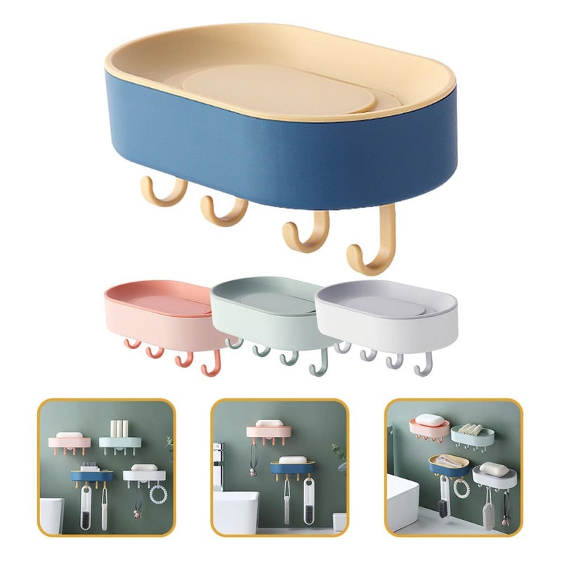 4Pcs Adhesive Plastic Soap Holder Set With Hooks Draining Dish Rack For Bathroom Kitchen No Drill Installation - Image 4
