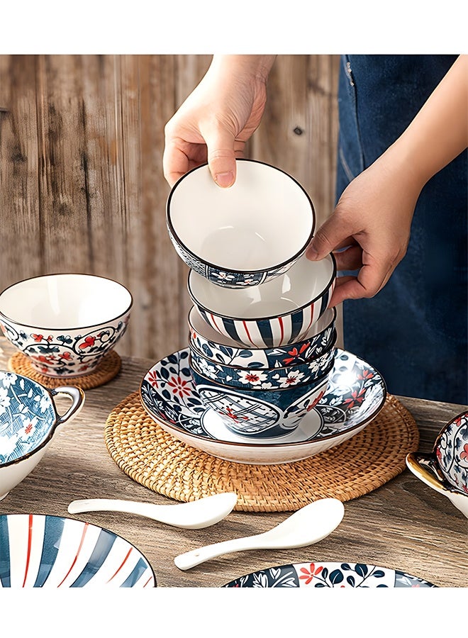 Warme 14PCS Premium Kitchen Dinnerware Gift Set Dishwasher Safe Decorative bowl Set Ceramic Complete Dinner Plates Set Ceramic Dinner Set Apply To Soup Pasta Salad Perfect for 6 Persons  (2 Plate 6 Bowls 6 Soup Spoon) - Image 5