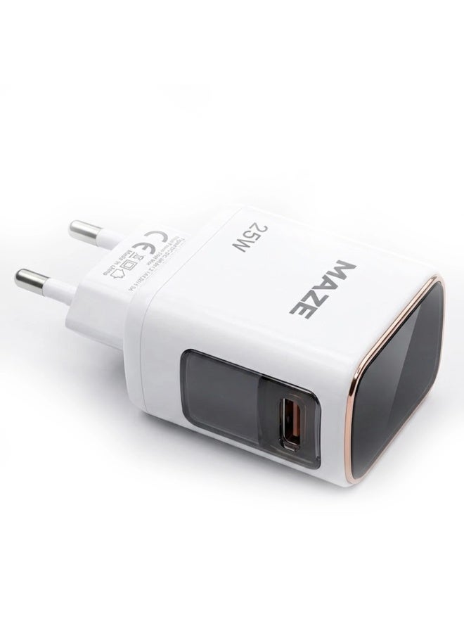 MAZE 25W Super Fast Wall Charger USB Type-C Power Adapter, PD Fast Charging and QC Quick Charge Travel Charger, Universal Fast Charging Plug for Android Smartphones, iPhone, Tablets, Power Banks, Wireless Earbuds and Mobile Devices - Image 1