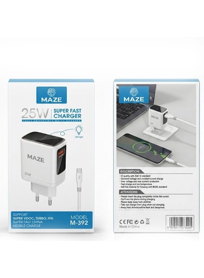 MAZE 25W Super Fast Wall Charger USB Type-C Power Adapter, PD Fast Charging and QC Quick Charge Travel Charger, Universal Fast Charging Plug for Android Smartphones, iPhone, Tablets, Power Banks, Wireless Earbuds and Mobile Devices - Image 2