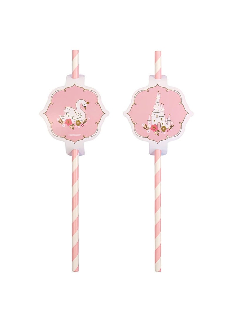 Princess Paper Straws Pink White 20cm 8-Pack