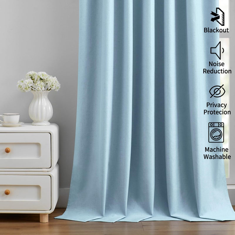 Joydeco Linen Blackout Curtains 108 inch Long - Thermal Insulated Linen Drapes 2 Panels  100% Blackout Curtains for Bedroom and Luxury Living Room Decor  Pinch Pleated (108L x 40W  Chambray Blue) - Image 3