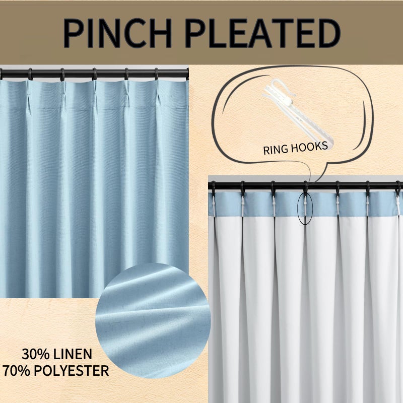 Joydeco Linen Blackout Curtains 108 inch Long - Thermal Insulated Linen Drapes 2 Panels  100% Blackout Curtains for Bedroom and Luxury Living Room Decor  Pinch Pleated (108L x 40W  Chambray Blue) - Image 2