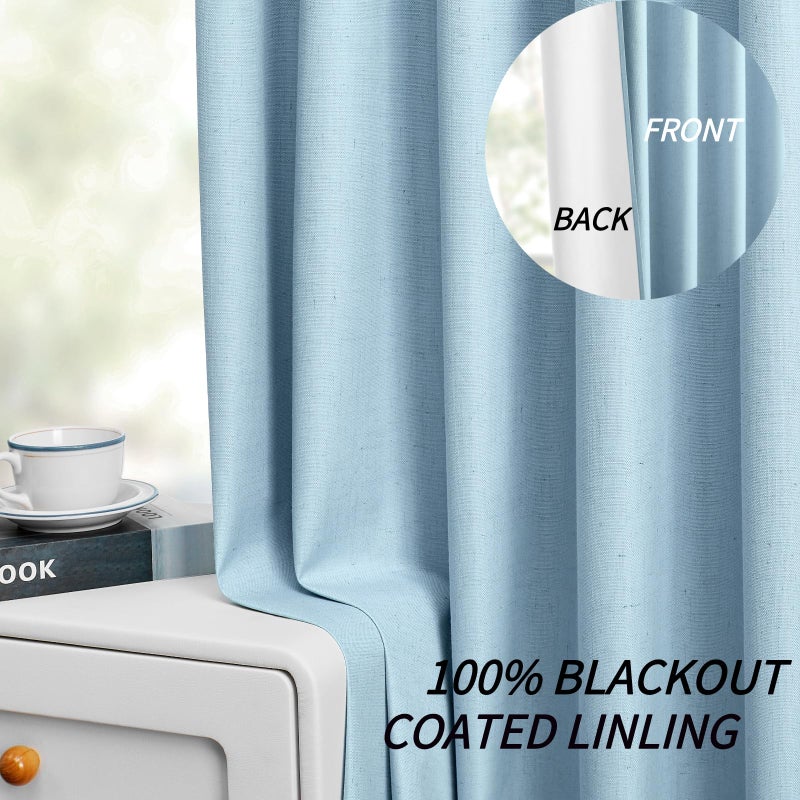 Joydeco Linen Blackout Curtains 108 inch Long - Thermal Insulated Linen Drapes 2 Panels  100% Blackout Curtains for Bedroom and Luxury Living Room Decor  Pinch Pleated (108L x 40W  Chambray Blue) - Image 4