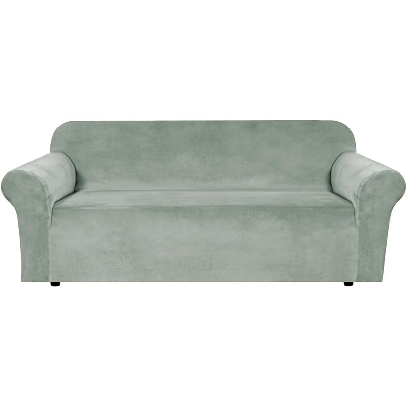 H.VERSAILTEX Stretch Velvet Sofa Covers for 3 Cushion Couch Covers Furniture Protector Soft with Non Slip Elastic Bottom  Crafted from Thick Comfy Rich Velour (Large Sofa 90""-97""  Sea Grass) - Image 1