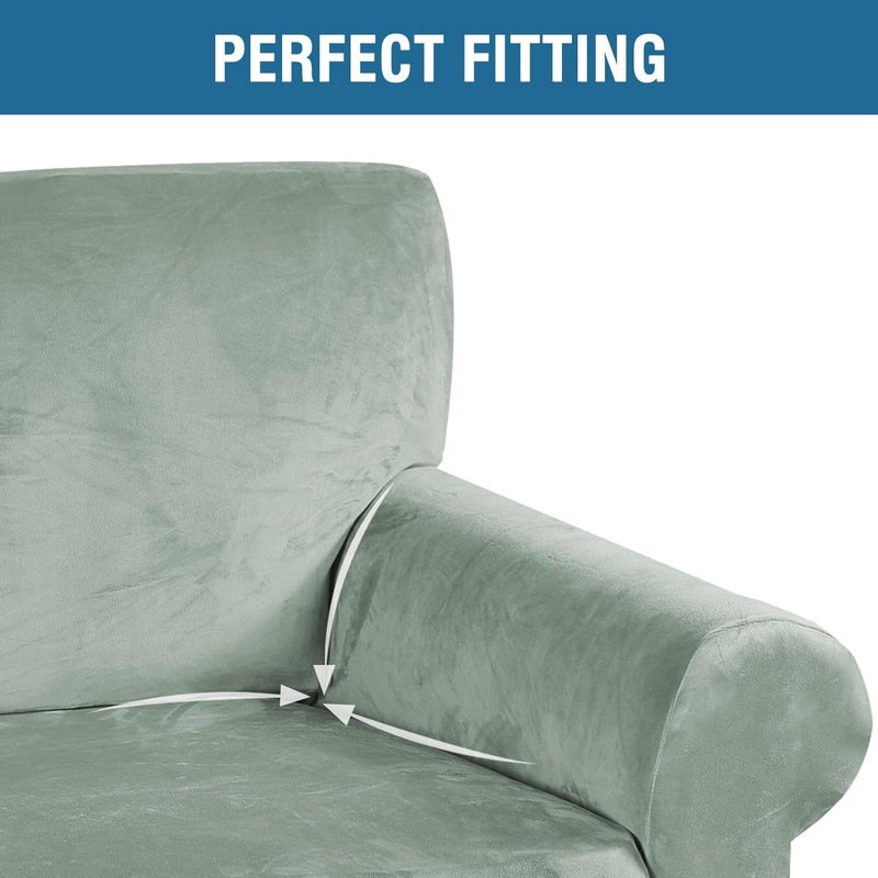 H.VERSAILTEX Stretch Velvet Sofa Covers for 3 Cushion Couch Covers Furniture Protector Soft with Non Slip Elastic Bottom  Crafted from Thick Comfy Rich Velour (Large Sofa 90""-97""  Sea Grass) - Image 4