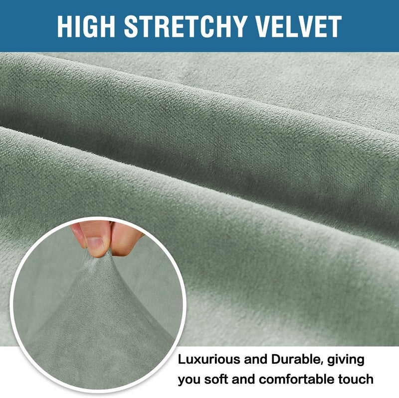 H.VERSAILTEX Stretch Velvet Sofa Covers for 3 Cushion Couch Covers Furniture Protector Soft with Non Slip Elastic Bottom  Crafted from Thick Comfy Rich Velour (Large Sofa 90""-97""  Sea Grass) - Image 3