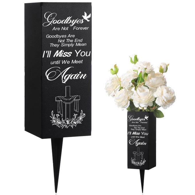 CEMETERY VASES FOR GRAVE METAL FLOWER HOLDER WITH SPIKES MEMORIAL FUNERAL GRAVESITE FLOWERS VASE DECORATIONS FOR LOSS OF LOVED ONEILL MISS YOU