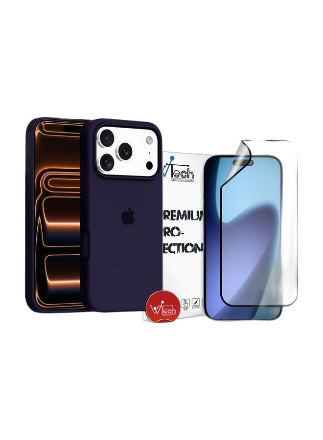 Wtech Apple iPhone 17 Pro Max 5G 2025 Luxury Premium Quality Liquid Silicone Case Cover (MCRPSN) - Eggplant Purple & Apple iPhone 17 Pro Max 5G 2025 Premium Nano Ceramic Full Glue Full Cover Matte Flexible Screen Protector (MSCNMN) - Clear/Black Bundle - Image 1