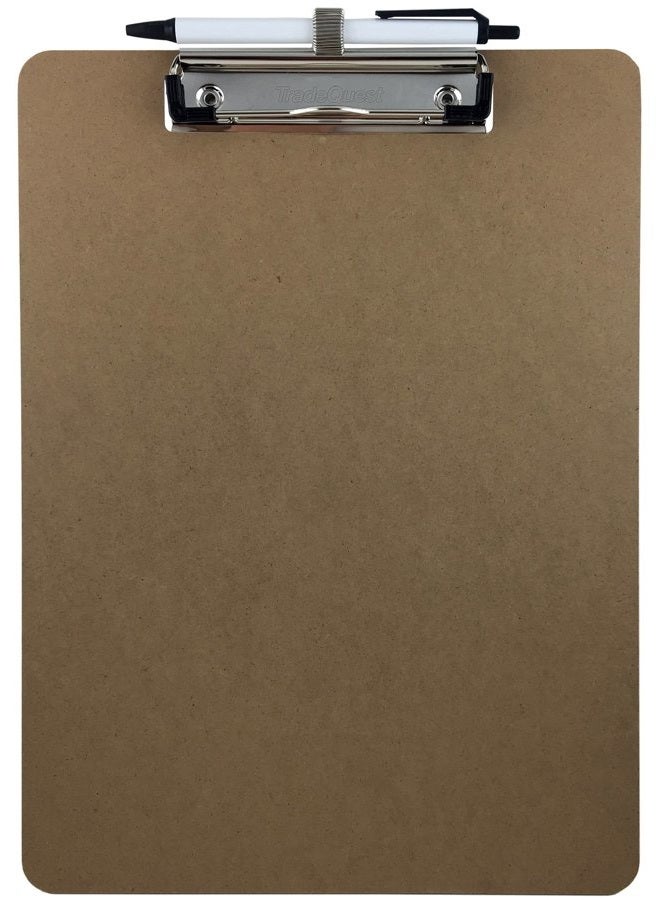 Trade Quest Pen Holder Clipboard, Letter Size, Low Profile Clip, Hardboard Single (Pen Included) - Image 1