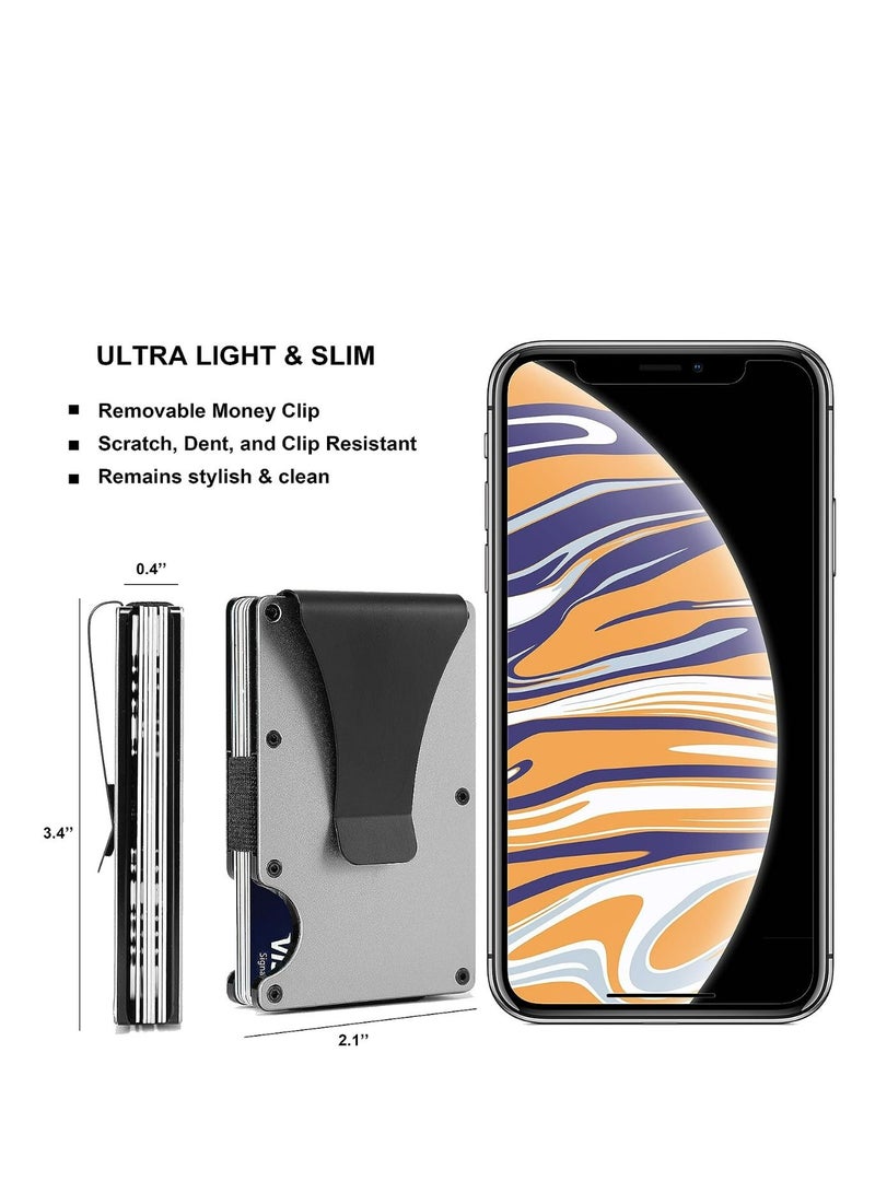 Minimalist Wallets for Men - Mens Slim Metal Wallet with Money Clip - Front Pocket RFID Blocking Aluminum Credit Card Holder for Travel Business  - Image 4