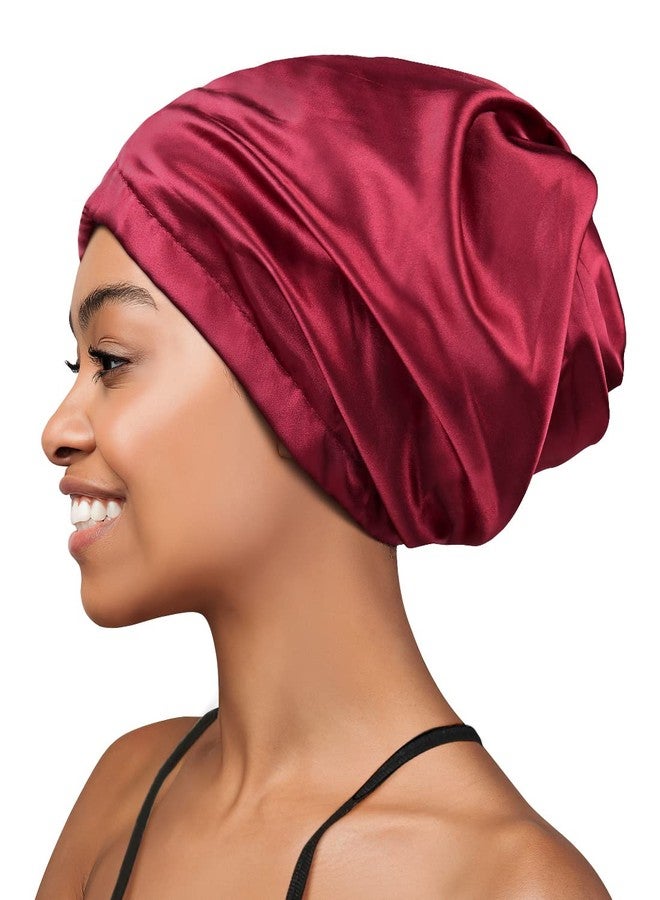 Heerf Satin Headband Sleeping Cap for Locs, Braids, Thick Hair, Twisted Hair Burgundy - Image 2