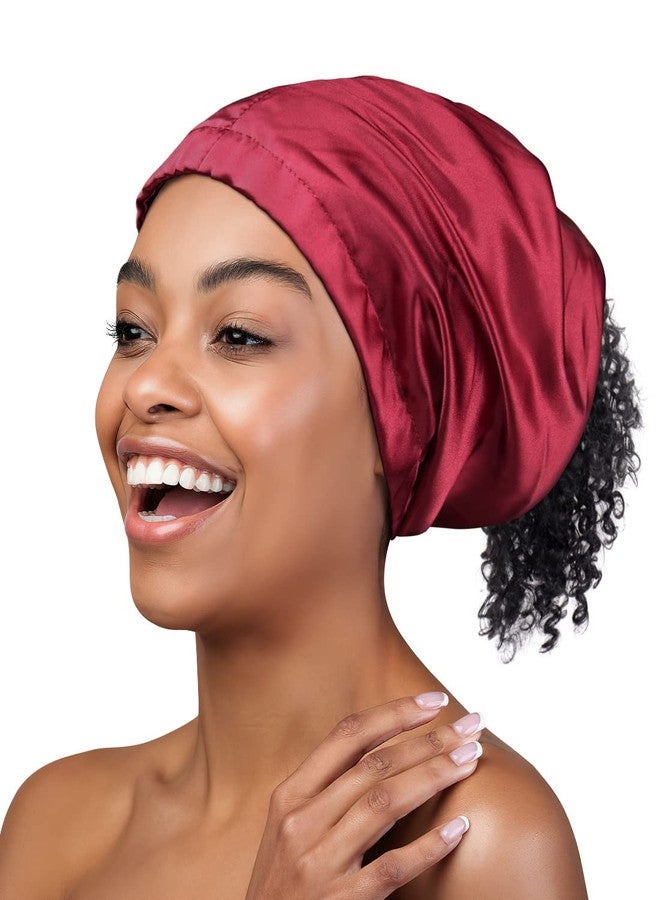 Heerf Satin Headband Sleeping Cap for Locs, Braids, Thick Hair, Twisted Hair Burgundy - Image 1