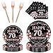 Rakuto 70th Birthday Party Plates 96PCS 70th Birthday Party Decorations Supplies Rose Gold 70th Party Tableware Plates Napkins Forks Cheers to 70th Birthday Party Decor Supplies Women 24 Guests - Image 2