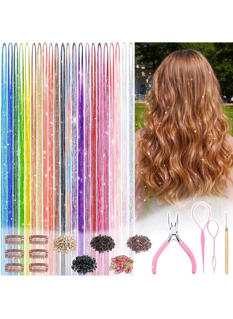 ATRJSZ Hair Tinsel, 22 Colors Fairy Hair Tinsel Kit for Girls Women 48 Inch 8800 Strands with Tools Hair Accessories Glitter Tinsel Hair Extensions for Party Festival Christmas (22 Colors Hair Tinsel Kit) - Image 1